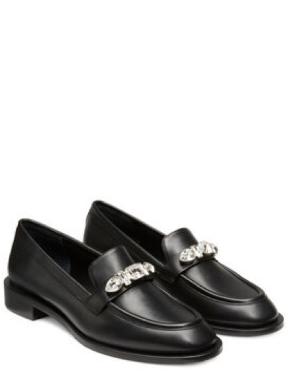 Stuart Weitzman Palmer Pendant Black Leather Jewel Loafers 34.5